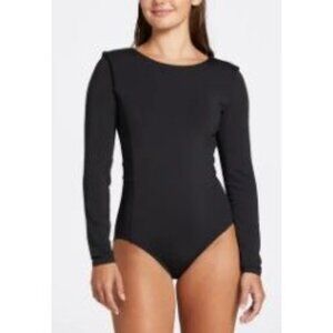 Calia Power Shoulder Size 6 Long Sleeve One Piece Swimsuit Black Tummy Control $